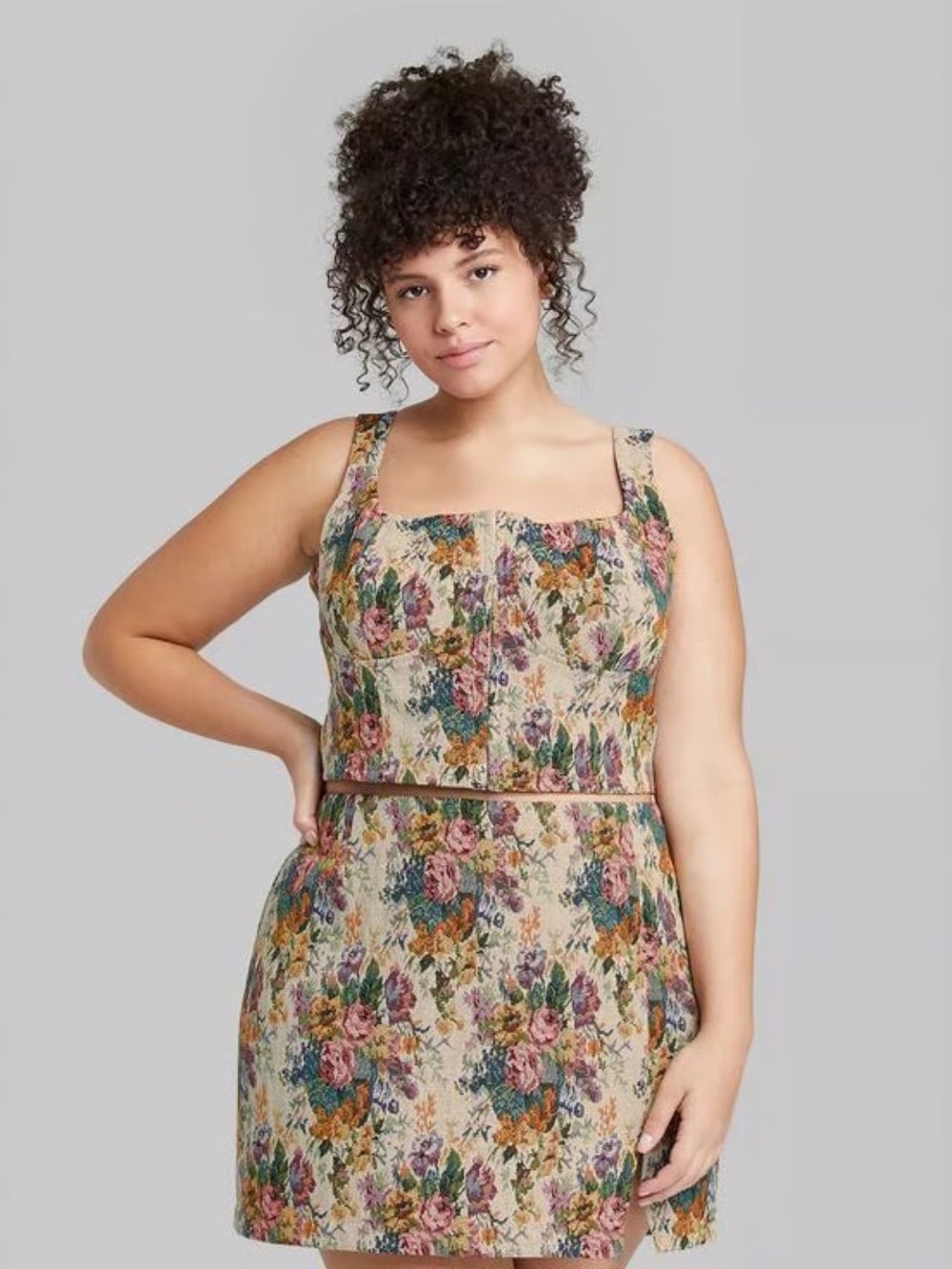 Wild Fable Multicolor Floral Jacquard Top and Skirt Two Piece Mini Dress - Picture 1 of 7